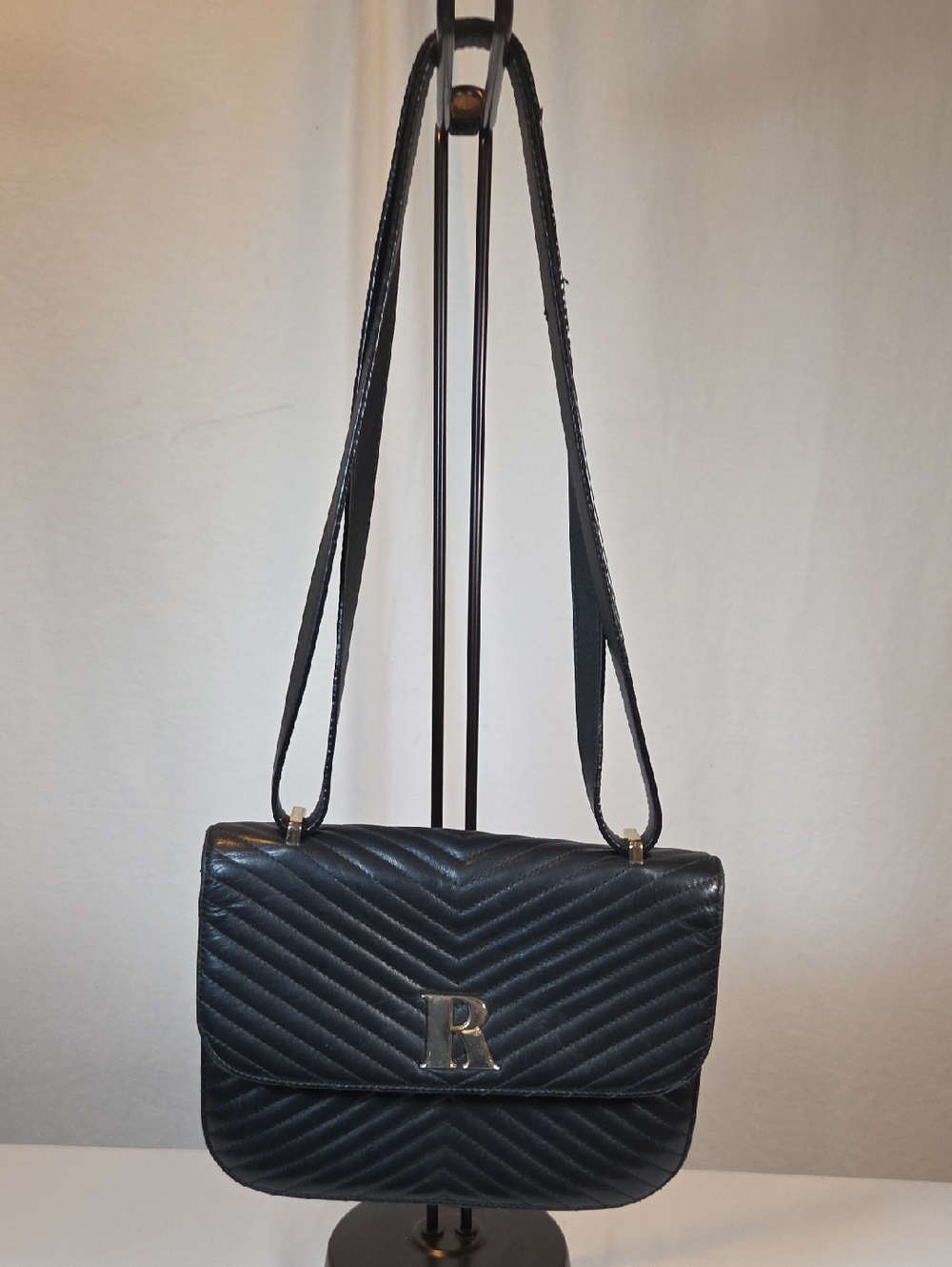 Rouje Black Quilted Lambskin Shoulder Bag with Gold R Accent